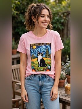 Next Level Apparel Childless Cat Lady Graphic Tee Pink Medium